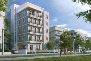 בפסיעה מהבימה בבניין בשלבי בנייה סופיים